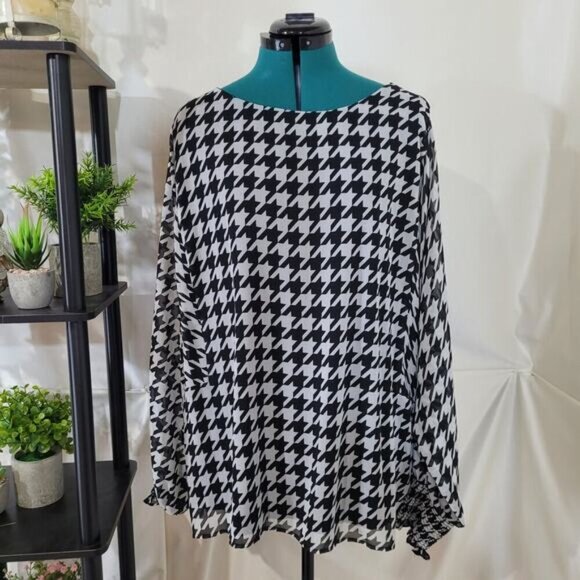 Vince Camuto Houndstooth Chiffon Long Sleeve Blouse - Size 3X - Picture 2 of 9